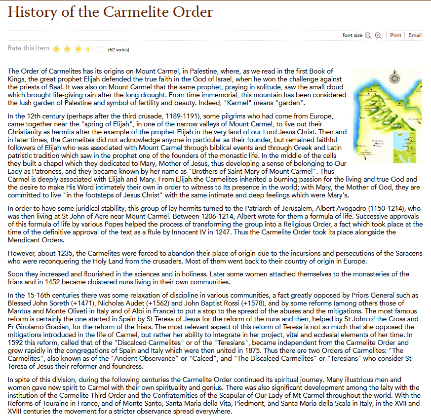 Capture Carmelite order - History